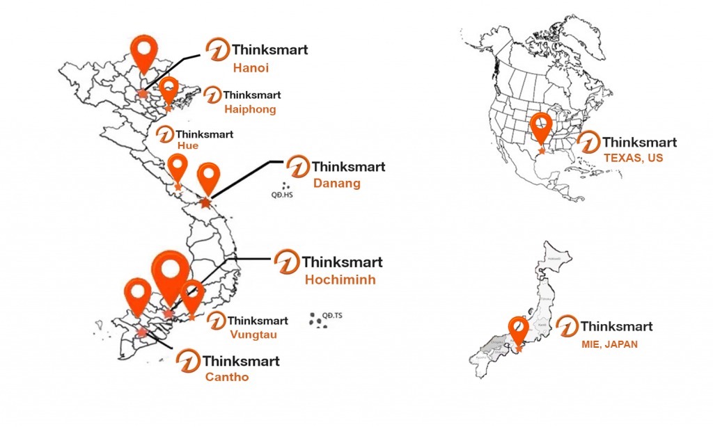 Thinksmart có cho nhánh và văn phòng khắp 3 miền Bắc-Trung-Nam và nước ngoài